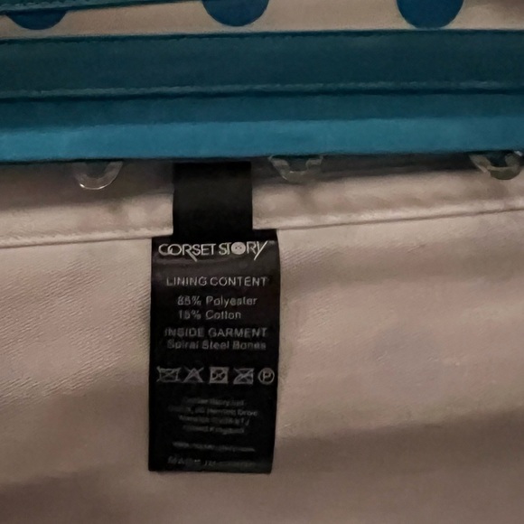 Corset Story | UNIQUE Steel-Boned Cyan Polkadot Halter Overbust Corset, US4, NWT - Picture 9 of 16